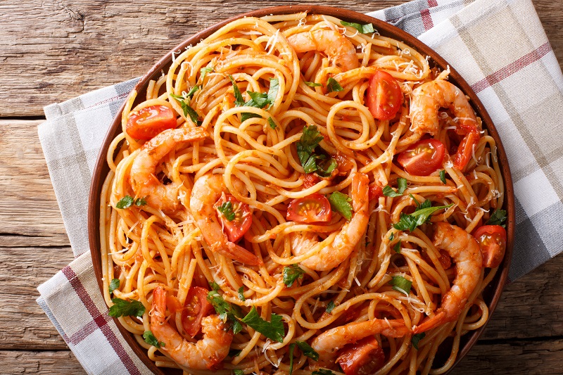 shrimp fra diavolo with cilantro garnish