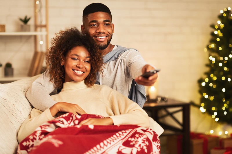 couple watching Christmas movie